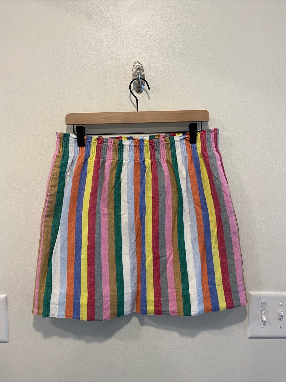 J. Crew Sidewalk mini skirt rainbow stripes linen cotton blend womens sz medium